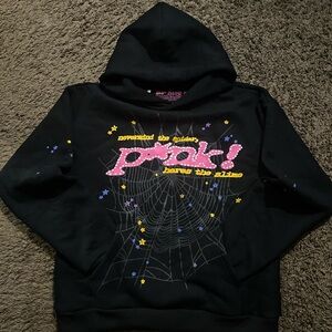 Black and Pink Y2K Sp5der Hoodie